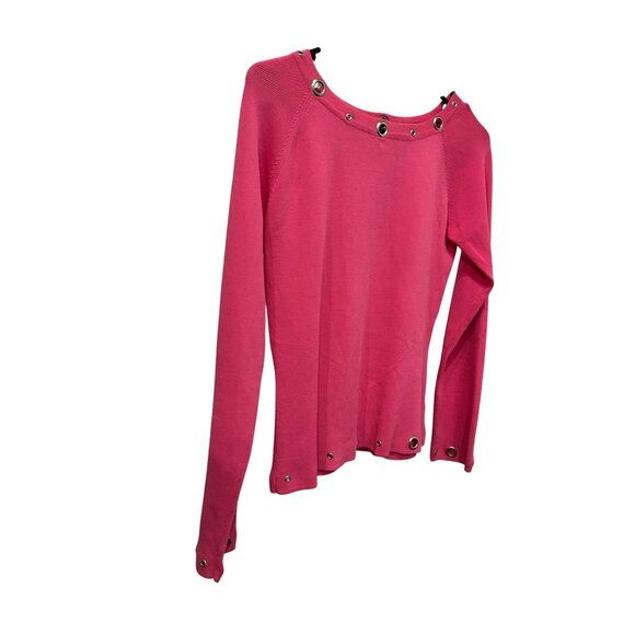 Knit Chic Womens Pink Grommet-Detail Long Sleeve Top Size Small - Picture 3 of 8